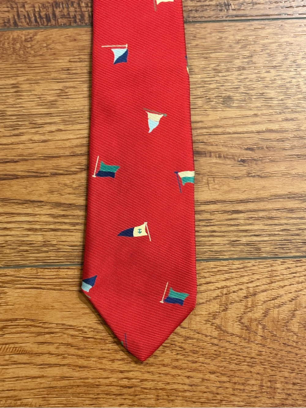 Mark Shale Silk Sailing Flags Tie - Red Nautical USA 3.25”